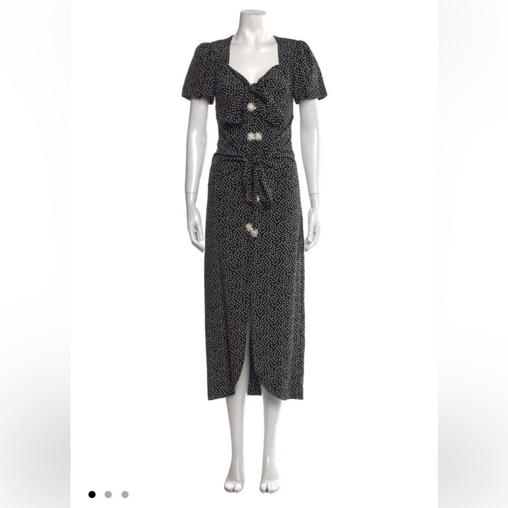 Black Polka Dot Midi Dress with Front Buttons
